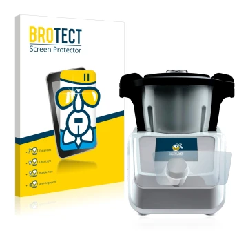 Vorderseite einer Produktverpackung mit dem Markenlogo BROTECT. Daneben ist das Gerät SilverCrest Mini Monsieur Cuisine Connec