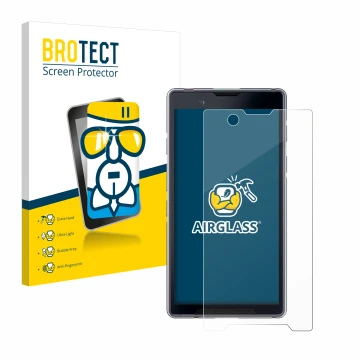 Vorderseite einer Produktverpackung mit dem Markenlogo BROTECT. Daneben ist das Gerät Bittium Tough Mobile 2 mit dem zugehörig
