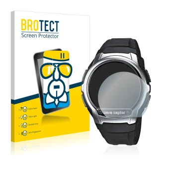 Vorderseite einer Produktverpackung mit dem Markenlogo BROTECT. Daneben ist das Gerät Casio Wave Ceptor WV-58 mit dem zugehöri