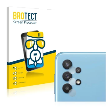 Vorderseite einer Produktverpackung mit dem Markenlogo BROTECT. Daneben ist das Gerät Samsung Galaxy A32 5G (NUR Kameraschutz)