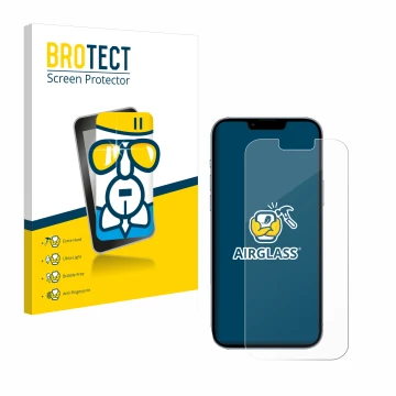 Vorderseite einer Produktverpackung mit dem Markenlogo BROTECT. Daneben ist das Gerät Apple iPhone 13 Pro Max mit dem zugehöri