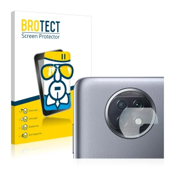 Vorderseite einer Produktverpackung mit dem Markenlogo BROTECT. Daneben ist das Gerät Xiaomi Redmi Note 9T 5G (NUR Kameraschut