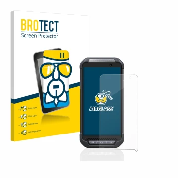 Vorderseite einer Produktverpackung mit dem Markenlogo BROTECT. Daneben ist das Gerät Point Mobile PM85 mit dem zugehörigen Di