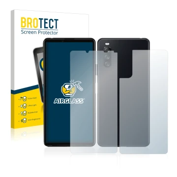 Vorderseite einer Produktverpackung mit dem Markenlogo BROTECT. Daneben ist das Gerät Sony Xperia 10 III (Display+Rückseite) m