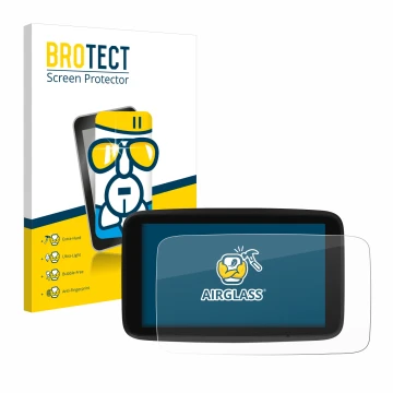 Vorderseite einer Produktverpackung mit dem Markenlogo BROTECT. Daneben ist das Gerät TomTom GO Discover 7