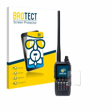 Vorderseite einer Produktverpackung mit dem Markenlogo BROTECT. Daneben ist das Gerät Yaesu FTA-550 mit dem zugehörigen Displa