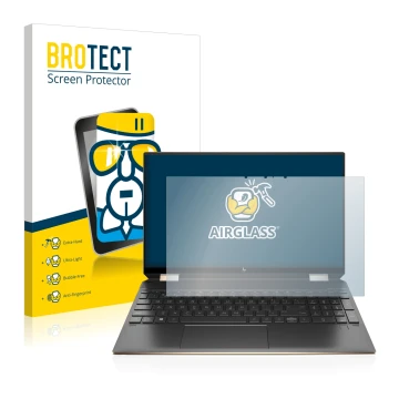 Vorderseite einer Produktverpackung mit dem Markenlogo BROTECT. Daneben ist das Gerät HP Spectre x360 (15-eb) (359.9 mm x 226.