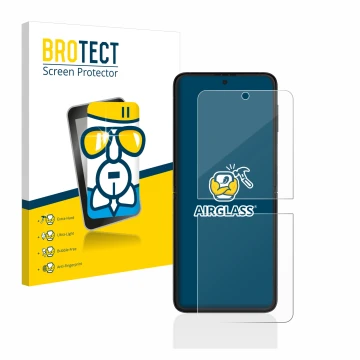 Vorderseite einer Produktverpackung mit dem Markenlogo BROTECT. Daneben ist das Gerät Samsung Galaxy Z Flip 3 5G mit dem zugeh
