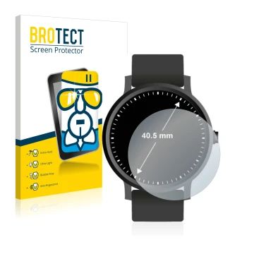 Vorderseite einer Produktverpackung mit dem Markenlogo BROTECT. Daneben ist das Gerät Armbanduhren (Kreisrund, ø: 40.5 mm) mit