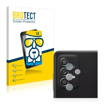 Vorderseite einer Produktverpackung mit dem Markenlogo BROTECT. Daneben ist das Gerät Samsung Galaxy A52 (NUR Kameraschutz) mi