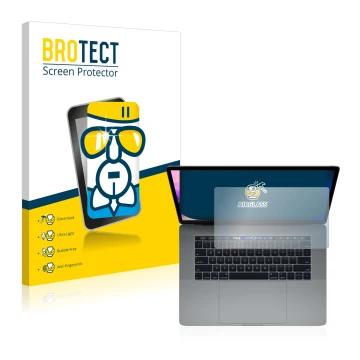 Vorderseite einer Produktverpackung mit dem Markenlogo BROTECT. Daneben ist das Gerät Apple MacBook Pro 15