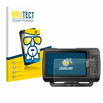 Vorderseite einer Produktverpackung mit dem Markenlogo BROTECT. Daneben ist das Gerät Garmin Striker Vivid 7cv mit dem zugehör