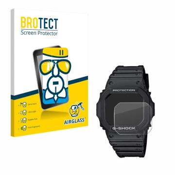 Vorderseite einer Produktverpackung mit dem Markenlogo BROTECT. Daneben ist das Gerät Casio G-Shock GW-M5610-1ER mit dem zugeh