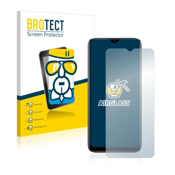 Vorderseite einer Produktverpackung mit dem Markenlogo BROTECT. Daneben ist das Gerät realme C11 2021 mit dem zugehörigen Disp