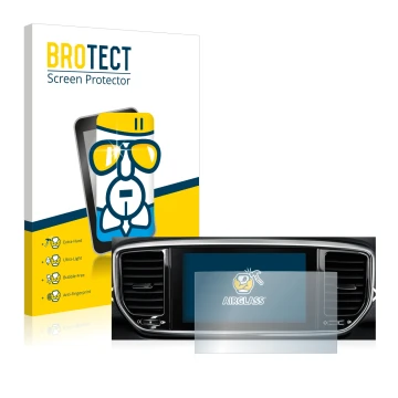 Vorderseite einer Produktverpackung mit dem Markenlogo BROTECT. Daneben ist das Gerät Kia Sportage QLPE 2020 Infotainment Syst