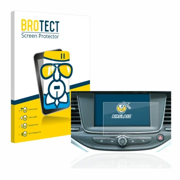 Vorderseite einer Produktverpackung mit dem Markenlogo BROTECT. Daneben ist das Gerät Opel Astra K IntelliLink R 4.0 2018 mit 