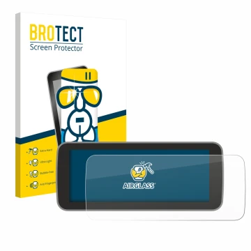 Vorderseite einer Produktverpackung mit dem Markenlogo BROTECT. Daneben ist das Gerät Fiat 500 E Uconnect 5 10