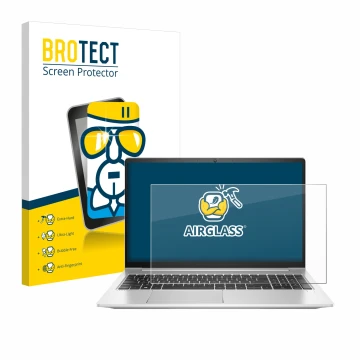 Vorderseite einer Produktverpackung mit dem Markenlogo BROTECT. Daneben ist das Gerät HP ProBook 450 G8 mit dem zugehörigen Di