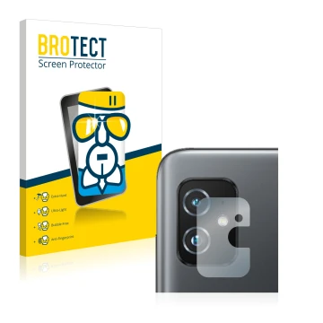 Vorderseite einer Produktverpackung mit dem Markenlogo BROTECT. Daneben ist das Gerät ASUS ZenFone 8 (NUR Kameraschutz) mit de
