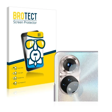 Vorderseite einer Produktverpackung mit dem Markenlogo BROTECT. Daneben ist das Gerät Honor 50 (NUR Kameraschutz) mit dem zuge