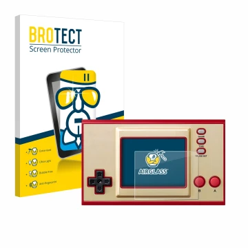 Vorderseite einer Produktverpackung mit dem Markenlogo BROTECT. Daneben ist das Gerät Nintendo Game & Watch Super Mario Bros m