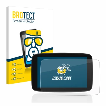 Vorderseite einer Produktverpackung mit dem Markenlogo BROTECT. Daneben ist das Gerät TomTom Go Expert 7