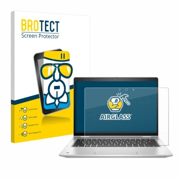 Vorderseite einer Produktverpackung mit dem Markenlogo BROTECT. Daneben ist das Gerät HP ProBook x360 435 G8 mit dem zugehörig