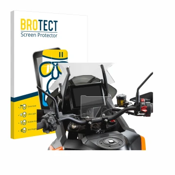 Vorderseite einer Produktverpackung mit dem Markenlogo BROTECT. Daneben ist das Gerät KTM 1290 Super Adventure S 2021 TFT 7