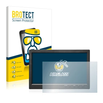 Vorderseite einer Produktverpackung mit dem Markenlogo BROTECT. Daneben ist das Gerät Podofo HD Monitor 10.1