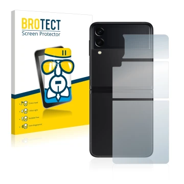 Vorderseite einer Produktverpackung mit dem Markenlogo BROTECT. Daneben ist das Gerät Samsung Galaxy Z Flip 3 5G (Rückseite) m