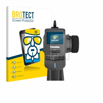 Vorderseite einer Produktverpackung mit dem Markenlogo BROTECT. Daneben ist das Gerät Futaba T3PV mit dem zugehörigen Displays