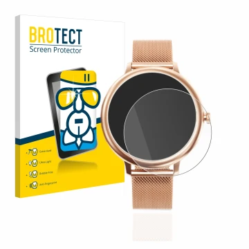 Vorderseite einer Produktverpackung mit dem Markenlogo BROTECT. Daneben ist das Gerät Naixues Smartwatch CF80 1.08