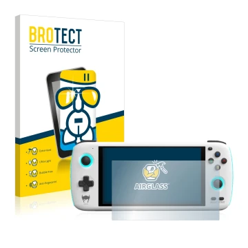 Vorderseite einer Produktverpackung mit dem Markenlogo BROTECT. Daneben ist das Gerät AYN Odin mit dem zugehörigen Displayschu