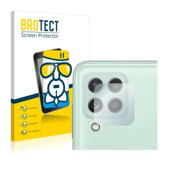 Vorderseite einer Produktverpackung mit dem Markenlogo BROTECT. Daneben ist das Gerät Samsung Galaxy A22 4G (NUR Kameraschutz)