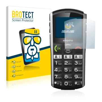 Vorderseite einer Produktverpackung mit dem Markenlogo BROTECT. Daneben ist das Gerät Emporia Simplicity mit dem zugehörigen D