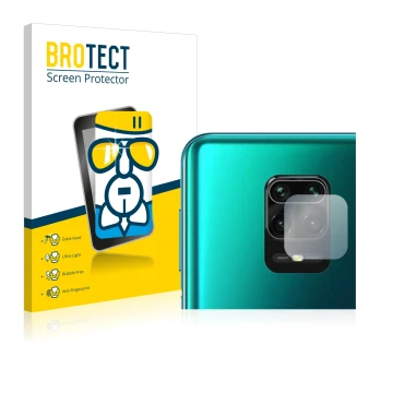 Vorderseite einer Produktverpackung mit dem Markenlogo BROTECT. Daneben ist das Gerät Xiaomi Redmi Note 10 Lite (NUR Kamerasch