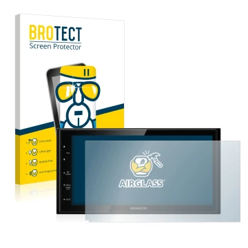 Vorderseite einer Produktverpackung mit dem Markenlogo BROTECT. Daneben ist das Gerät Kenwood DMX5020DABS mit dem zugehörigen 
