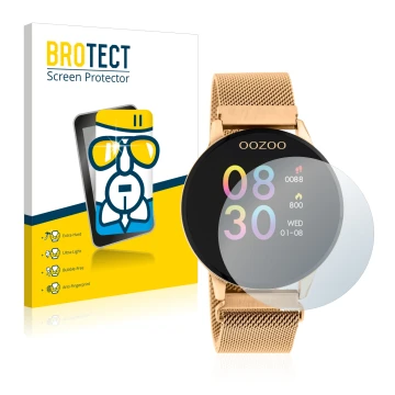 Vorderseite einer Produktverpackung mit dem Markenlogo BROTECT. Daneben ist das Gerät Oozoo Q00117 mit dem zugehörigen Display