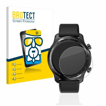 Vorderseite einer Produktverpackung mit dem Markenlogo BROTECT. Daneben ist das Gerät Mobvoi Ticwatch Pro 3 Ultra GPS mit dem 