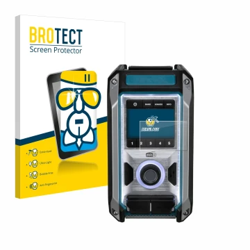 Vorderseite einer Produktverpackung mit dem Markenlogo BROTECT. Daneben ist das Gerät Makita DMR115 mit dem zugehörigen Displa