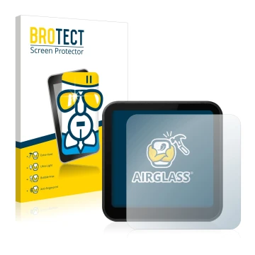 Vorderseite einer Produktverpackung mit dem Markenlogo BROTECT. Daneben ist das Gerät DJI Action 2 mit dem zugehörigen Display