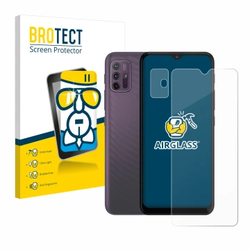 Vorderseite einer Produktverpackung mit dem Markenlogo BROTECT. Daneben ist das Gerät Motorola Moto G10 (Display+Kamera) mit d