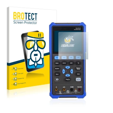 Vorderseite einer Produktverpackung mit dem Markenlogo BROTECT. Daneben ist das Gerät Owon HDS 200 Series mit dem zugehörigen 