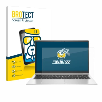 Vorderseite einer Produktverpackung mit dem Markenlogo BROTECT. Daneben ist das Gerät HP EliteBook 850 G7 mit dem zugehörigen 