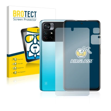 Vorderseite einer Produktverpackung mit dem Markenlogo BROTECT. Daneben ist das Gerät Xiaomi Poco M4 Pro 5G (Display+Kamera) m