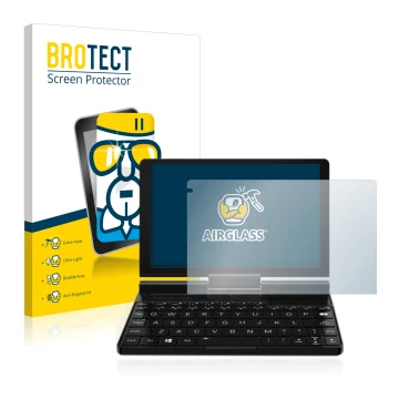 Vorderseite einer Produktverpackung mit dem Markenlogo BROTECT. Daneben ist das Gerät GPD Pocket 3 mit dem zugehörigen Display