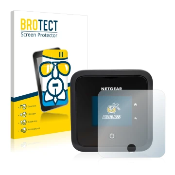 Vorderseite einer Produktverpackung mit dem Markenlogo BROTECT. Daneben ist das Gerät Netgear Nighthawk M5 mit dem zugehörigen