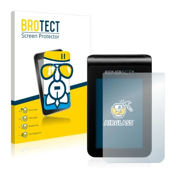 Vorderseite einer Produktverpackung mit dem Markenlogo BROTECT. Daneben ist das Gerät REINER SCT tanJack deluxe mit dem zugehö