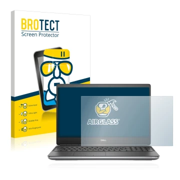 Vorderseite einer Produktverpackung mit dem Markenlogo BROTECT. Daneben ist das Gerät Dell Precision 7560 mit dem zugehörigen 