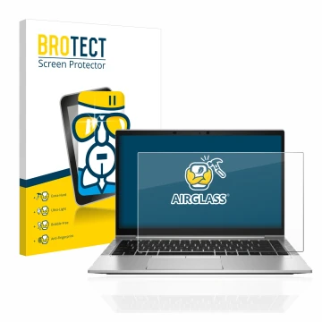 Vorderseite einer Produktverpackung mit dem Markenlogo BROTECT. Daneben ist das Gerät HP EliteBook 840 G8 mit dem zugehörigen 